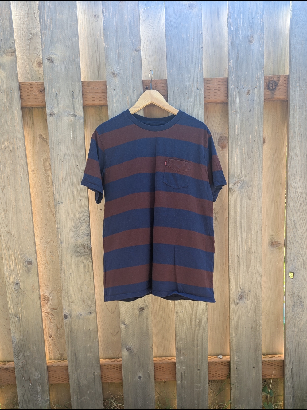 Levi's Navy and Brown Striped Short Sleeve Pocket Tee